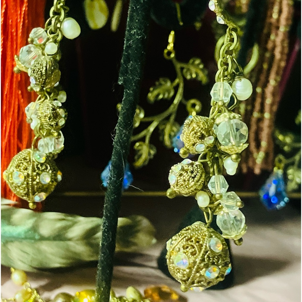 Elegant Gold and Silver Crystal Dangle Earrings - Picture 6 of 9